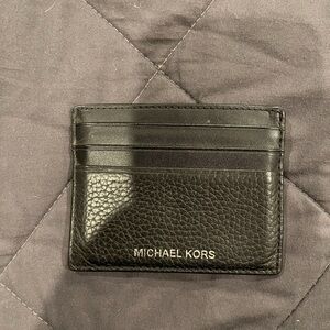 Michael Kors Black Leather Slim Card Holder with Gold Logo